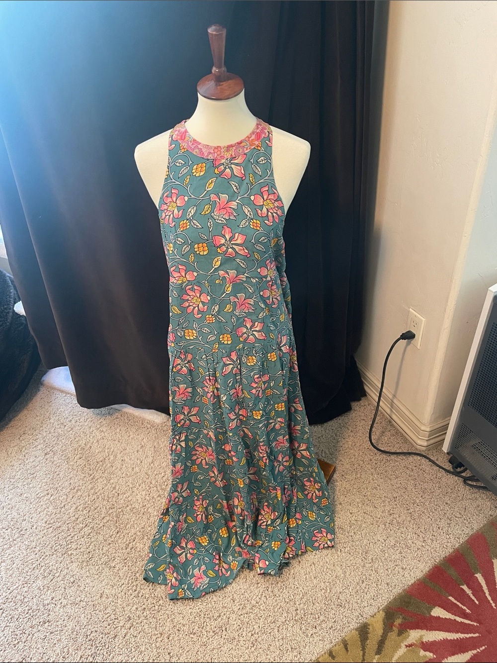 Natural Life brand Floral Halter Maxi Dress in Teal and Pink